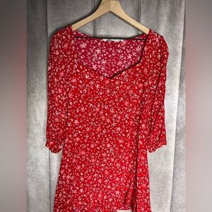 Zara Red Floral Long Sleeve Mini Dress
